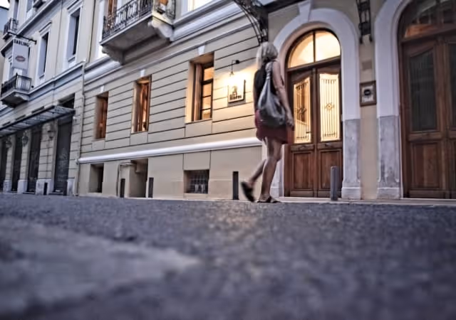 Athens City Circus hostel neoclassical facade at dusk