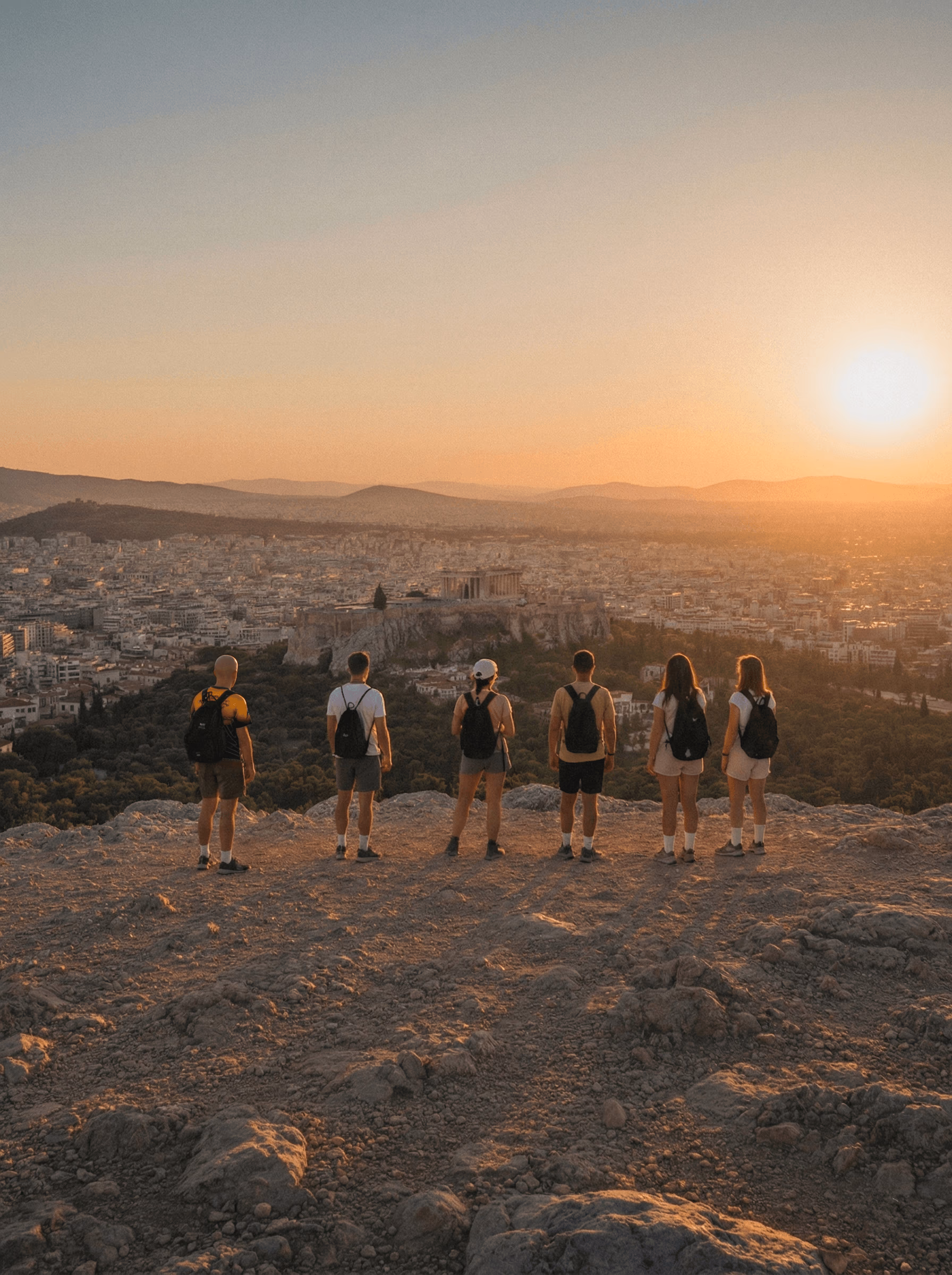 Panoramic view of Athens showing the Acropolis and the sprawling modern city beyond