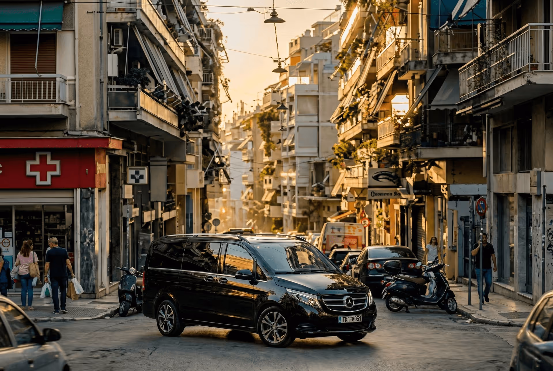 Private transfer vehicle waiting at Athens airport arrivals